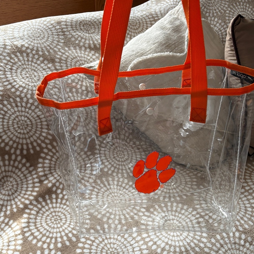 Clear Tote Bag with Orange Paw Accent